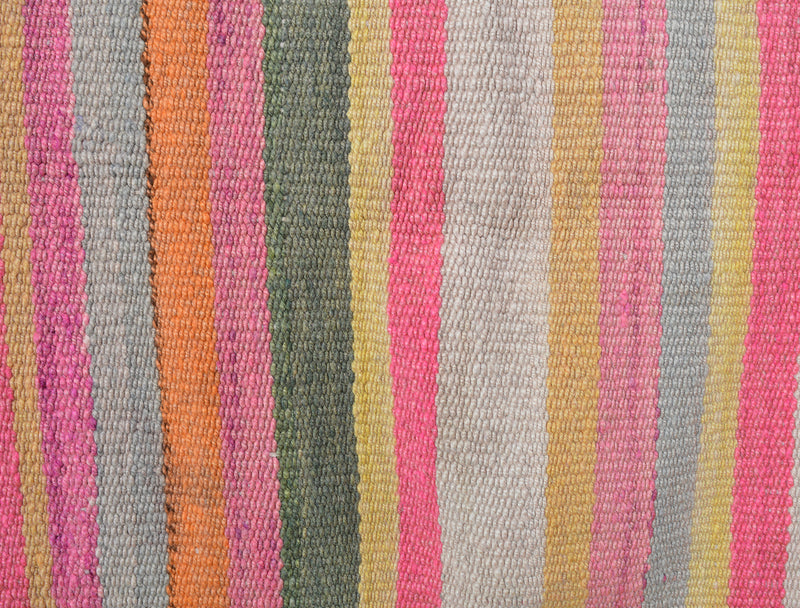 Vintage Peruvian Rug -  Wide Stripes in Green,Pink, Gold,Pink