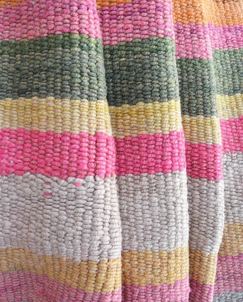 Vintage Peruvian Rug -  Wide Stripes in Green,Pink, Gold,Pink