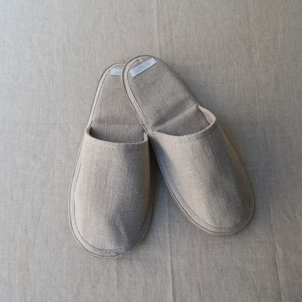 Fog Linen linen and luxe leather slippers 