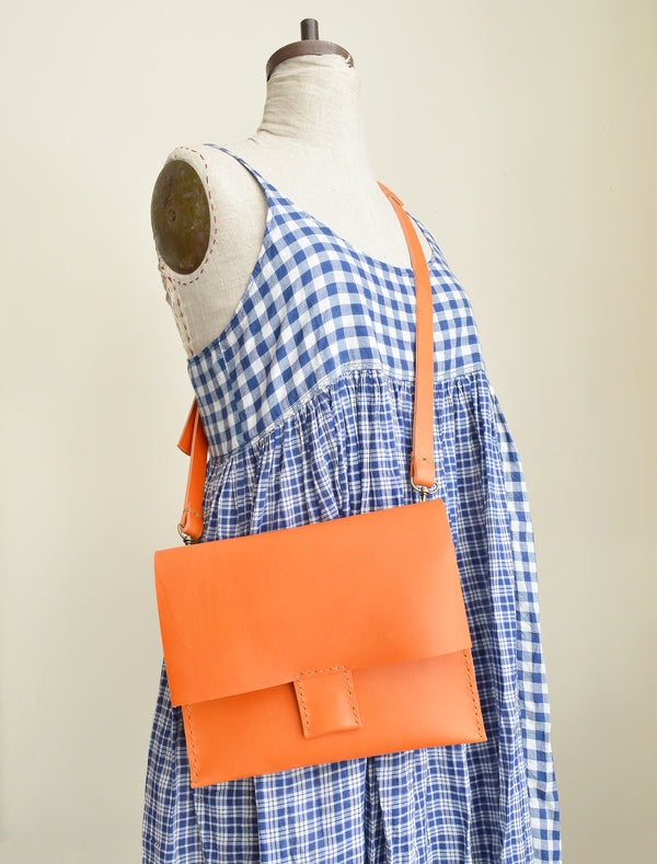 The Slim Messenge Clutch -  Rigid Leather - Orange