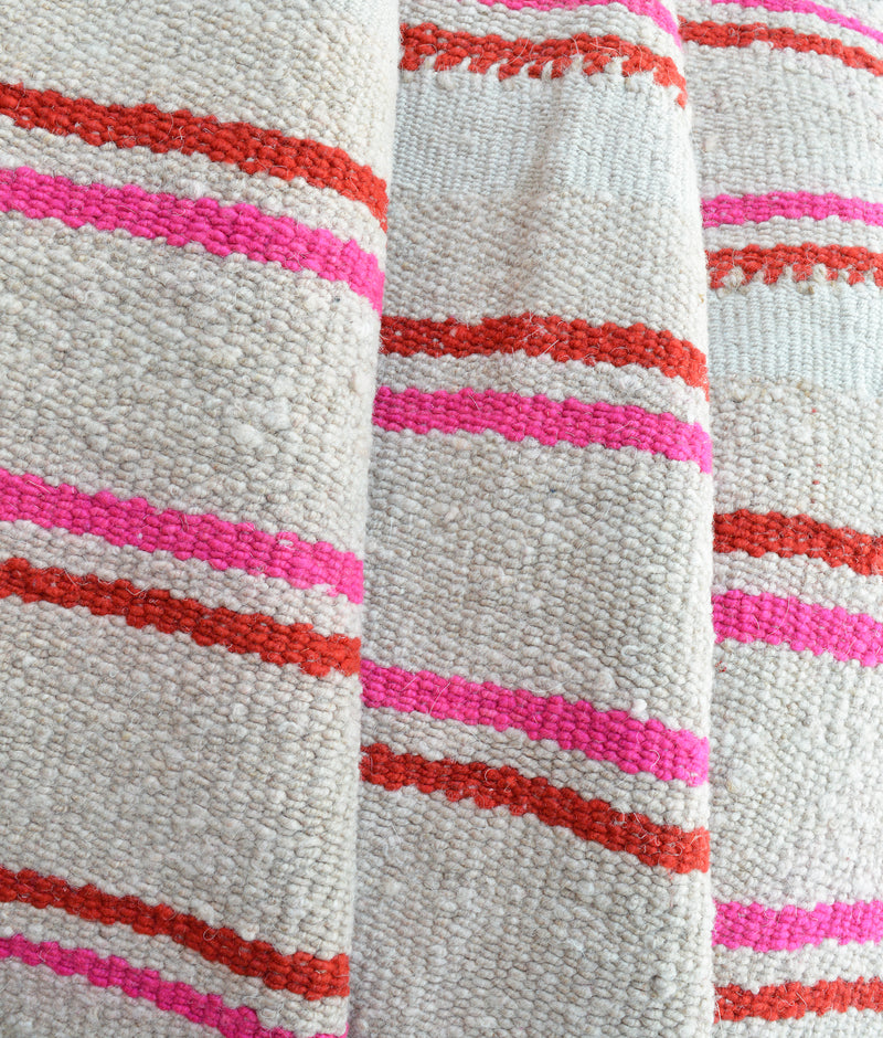 Vintage Peruvian Rug -  Stripes in Blush, Red, Hot Pink