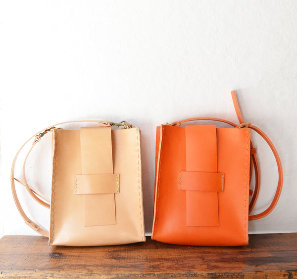 The Vertical Boxy -  Rigid Leather - Orange or Natural
