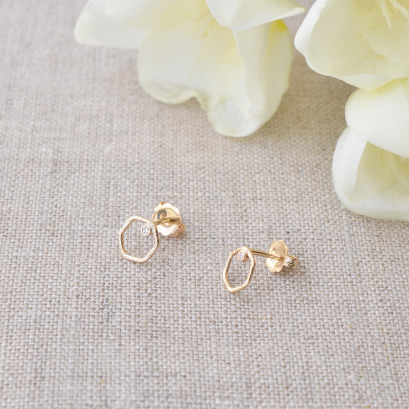 Ariko Jewelry14K Gold Hexagon earring studs with Diamond shop boston