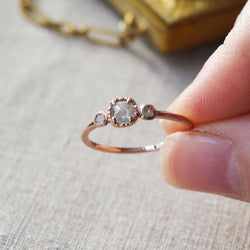 Ariko Jewelry 14k rose gold one of a kind ring 0.22ct rose cut grey diamond opals  Made in Brooklyn shop Boston