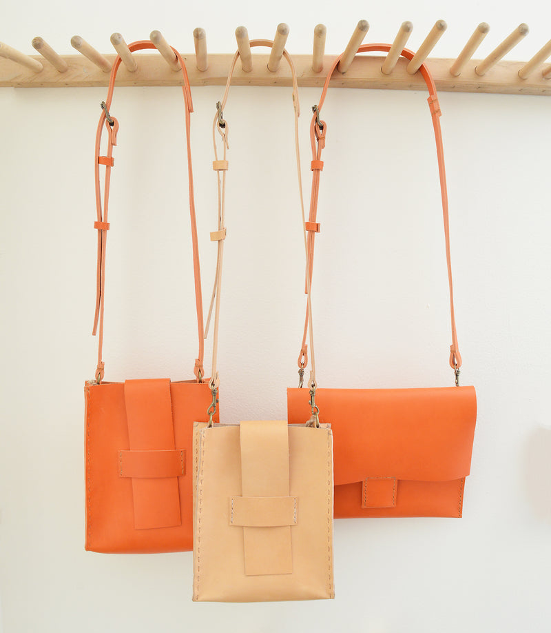 The Slim Messenge Clutch -  Rigid Leather - Orange