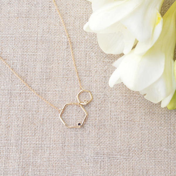 Ariko Jewelry14K Gold Hexagon Necklace with Sapphire and Diamond shop boston