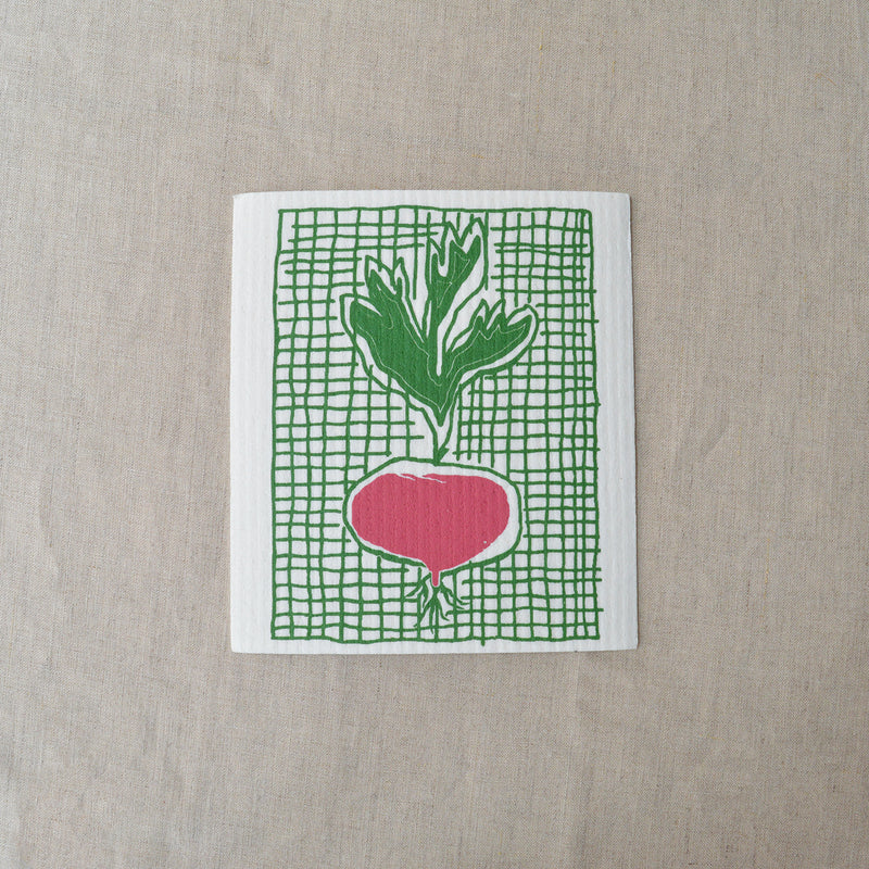 Adorable Swedish cloth with printed radish illustration.