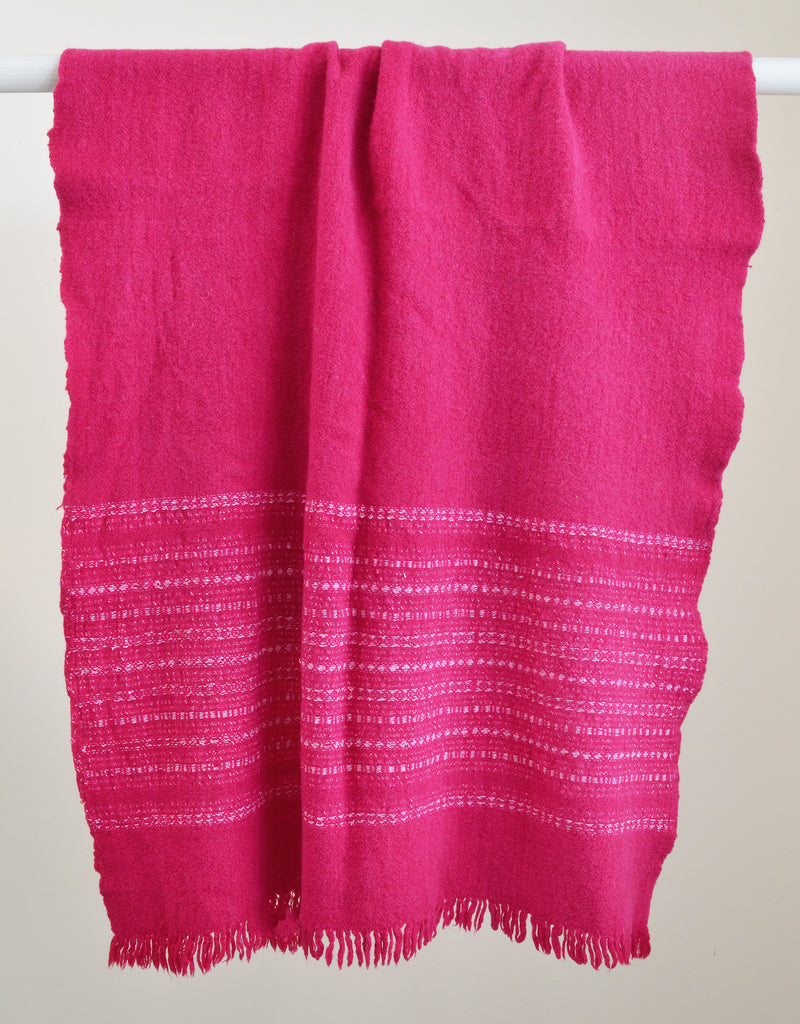 Pink and White Wool Jacquard Throw