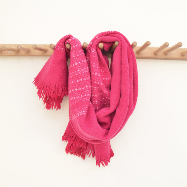 Pink and White Wool Jacquard Throw