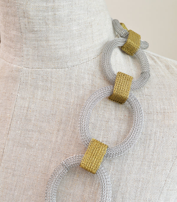 Silver and Gold Chain Link Wire Necklace
