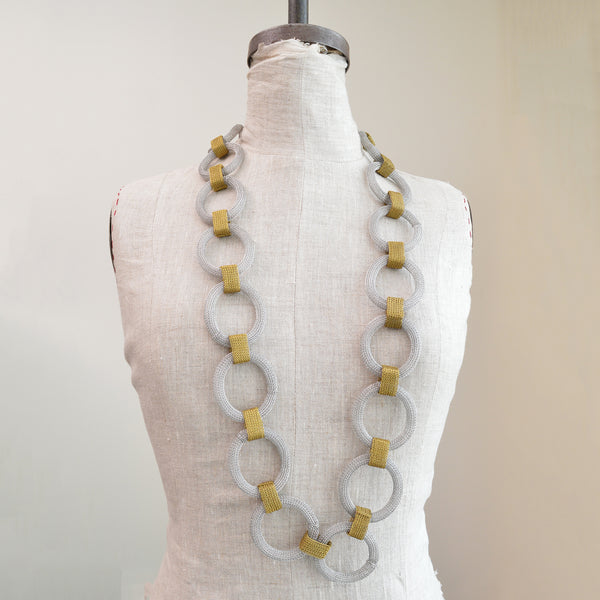 Silver and Gold Chain Link Wire Necklace