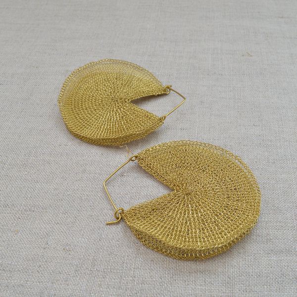 Large Three Quarter Moon Wire Earrings - Gold