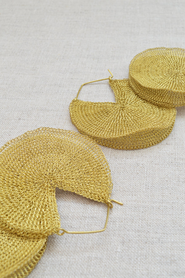 Large Three Quarter Moon Wire Earrings - Gold