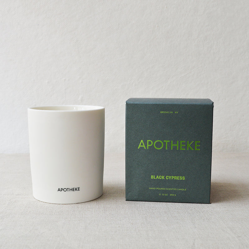 Apotheke black cypress ceramic scented candle sowa boston gift shop small business boutique