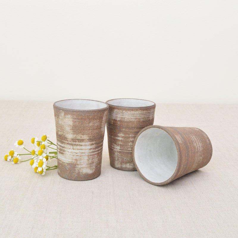 Handmade Small Cups - White Wash over Brown Clay