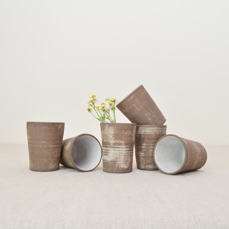 Handmade Small Cups - White Wash over Brown Clay