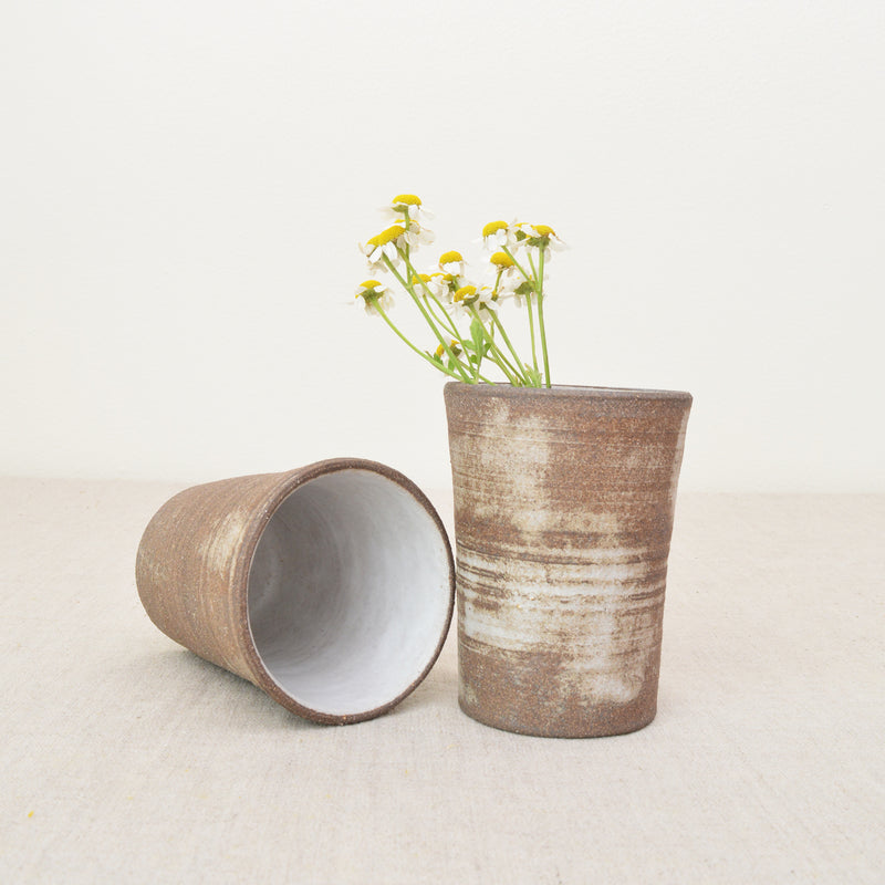 Handmade Small Cups - White Wash over Brown Clay