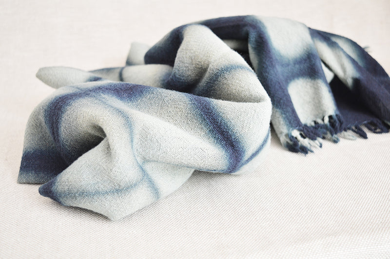 Our collection of indigo throws feature 100% wool khadi (homespun yarn and handwoven), in deep hand dyed shades of indigo in a variety of gorgeous patterns.