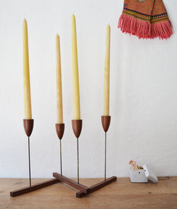 Vintage mid century modern foldable, articulated, candle holder. Candelabra. Made of teak wood and metal. 