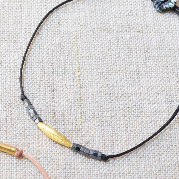 Golden Grain with Tiny Hematite Beads Bracelet