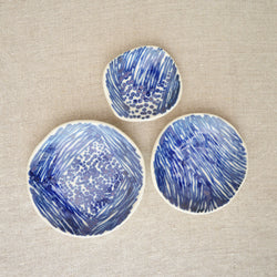 Ceramic nesting trinket dishes handmade and hand painted by Boathouse Pottery in Maine. 
