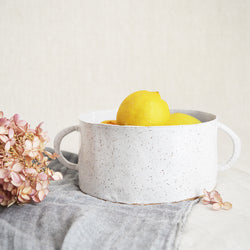 Ceramic serving dish white glaze handmade speckled ceramic serving bowl