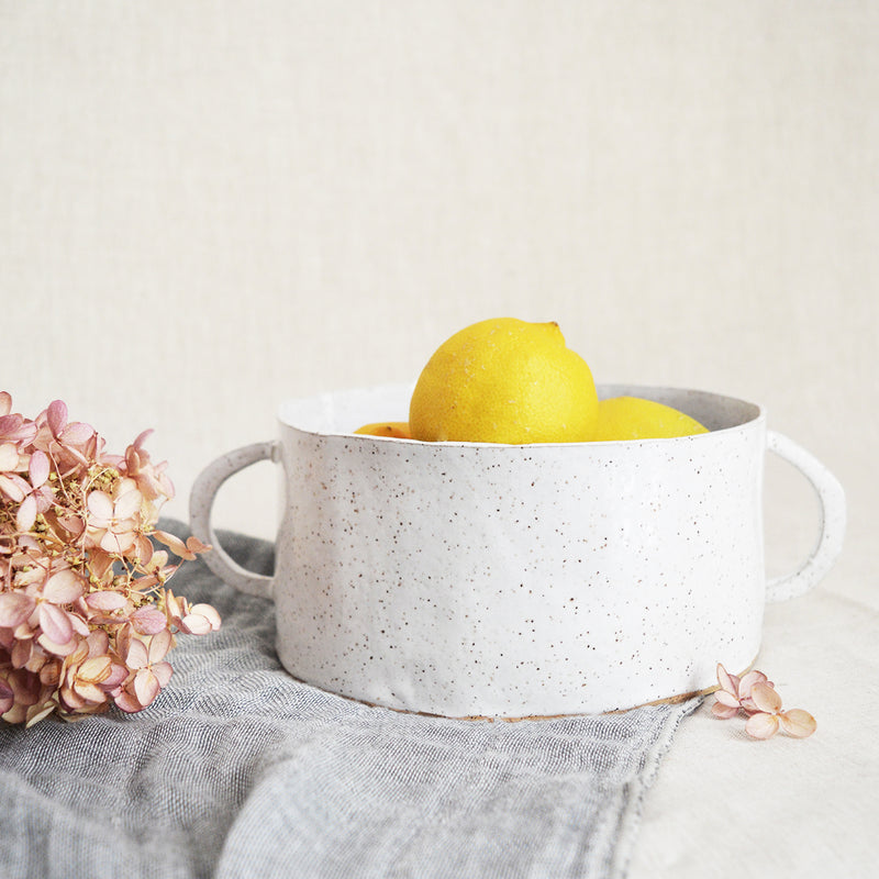 Ceramic serving dish white glaze handmade speckled ceramic serving bowl