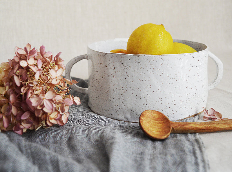 Ceramic serving dish white glaze handmade speckled ceramic serving bowl