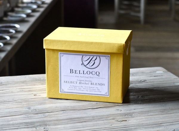 Bellocq Tea Atelier herbal blends sample box Le Hammeau, Little Dickens, Pic du Midi,  Nocturne, Corazon de Cien Fuegos