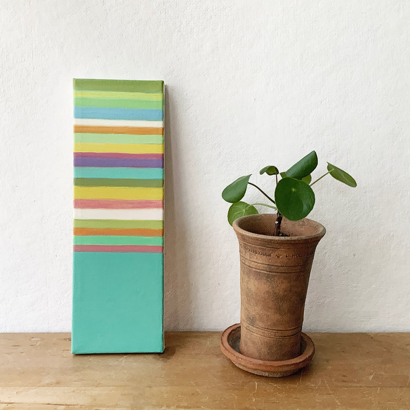 Stripes Painting by Maria Malatesta Acrylic on paper  Original Painting by Boston artist Maria Malatesta Striped abstract work in deep saturated colors