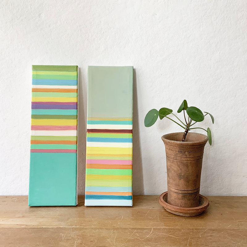 Stripes Painting by Maria Malatesta Acrylic on paper  Original Painting by Boston artist Maria Malatesta Striped abstract work in deep saturated colors