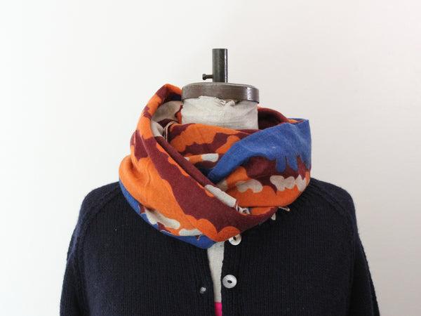 Orange + blue camo scarf 100% cashmere luxury wrap Sean McNanney. Shop Boston