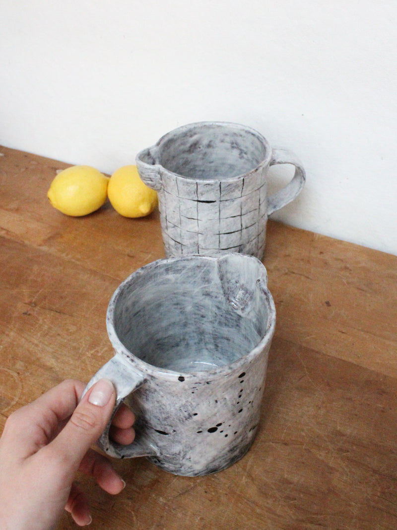 Large handmade ceramic pitcher vase made by Florence Pénault. Korean Buncheong style finish.