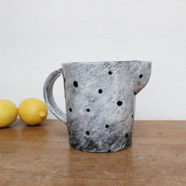 Large handmade ceramic pitcher vase made by Florence Pénault. Korean Buncheong style finish.