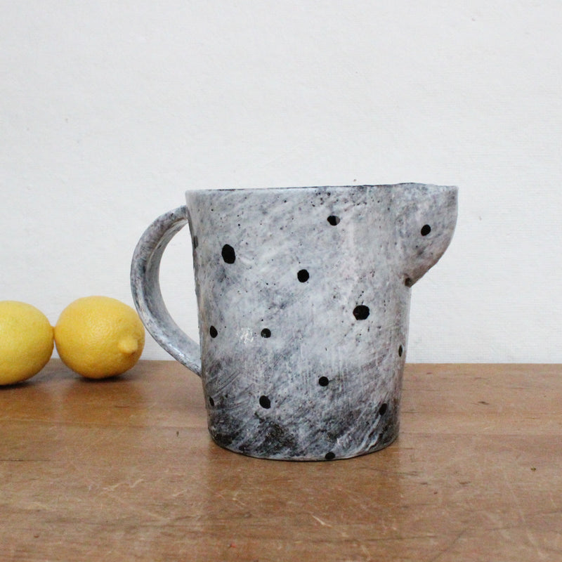 Large handmade ceramic pitcher vase made by Florence Pénault. Korean Buncheong style finish.