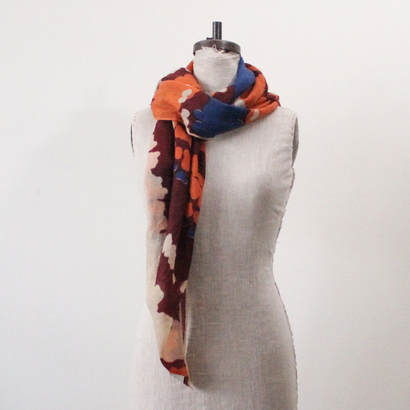 Orange + blue camo scarf 100% cashmere luxury wrap Sean McNanney. Shop Boston