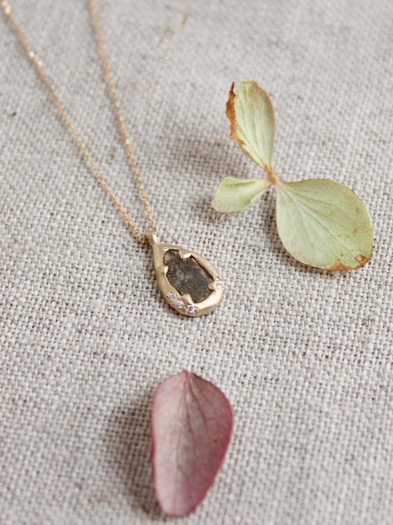Salt and Pepper Sliced Diamond Gold Necklace One of a Kind