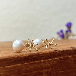 Julie Cohn Stamen Ivory Pearl-Bronze earrings. Shop Boston handmade jewelry