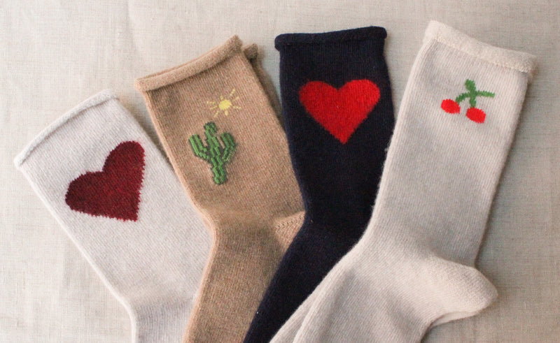 Hansel from Basel Love Cashmere Crew Socks. Made in Portugal. Hearts shop Boston