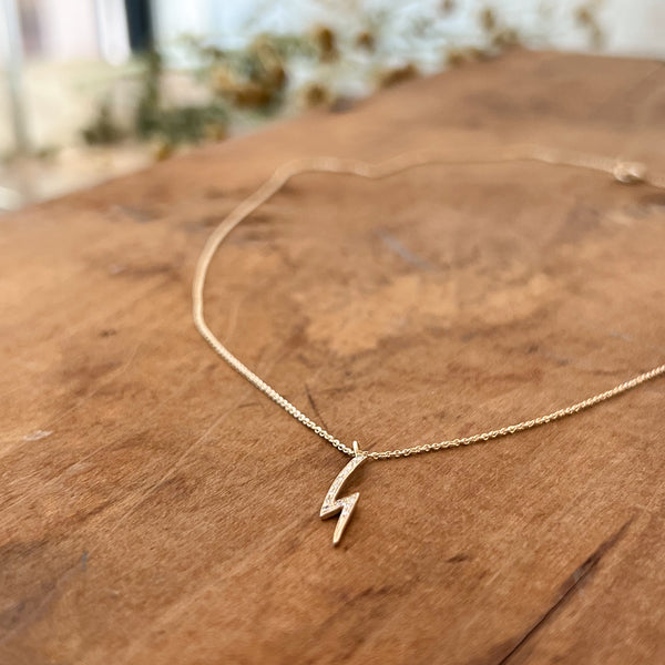 Carla Caruso petite pave hangning lightning bolt necklace 16" length. Shop Boston