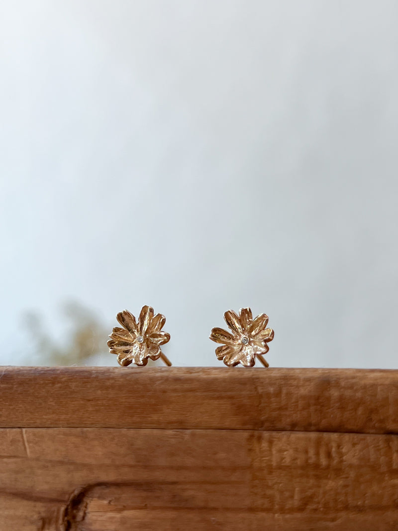 Ariko Jewelry 14K Gold Flower Earrings Studs with diamond Made in Brooklyn