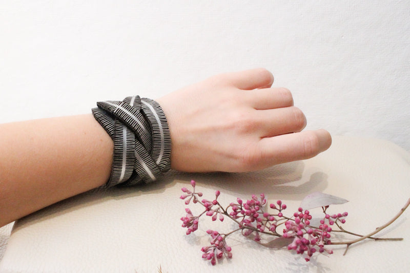 Leather Braided Fringe  over bracelet Oropopo Shop Boston