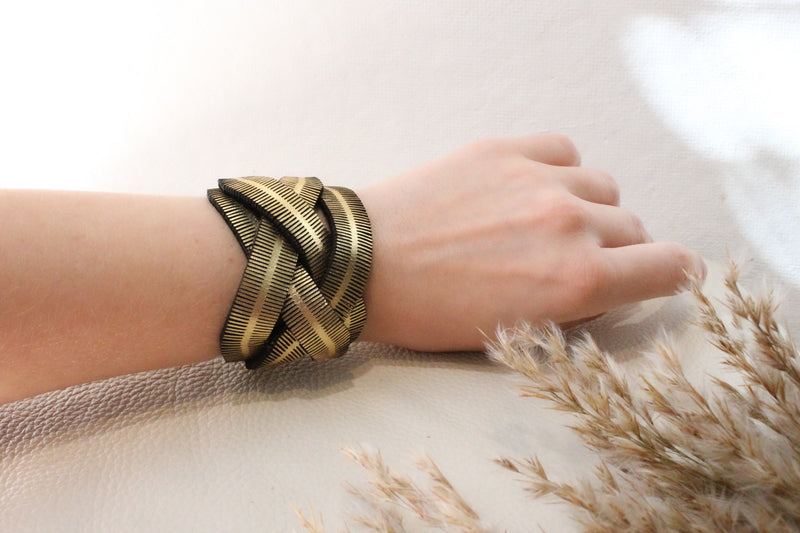 Leather Braided Fringe  over bracelet Oropopo Shop Boston