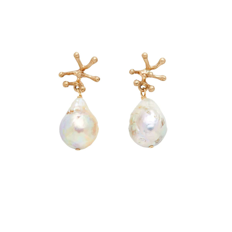 Julie Cohn Stamen Ivory Pearl-Bronze earrings. Shop Boston handmade jewelry
