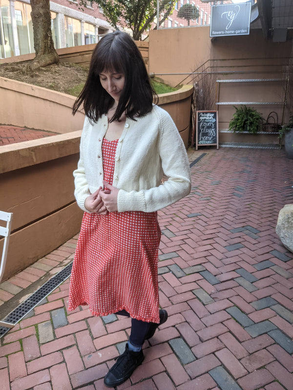 Auntie Oti cropped cardigan, totally knit by hand of the softest merino wool yarn.  Shop Boston