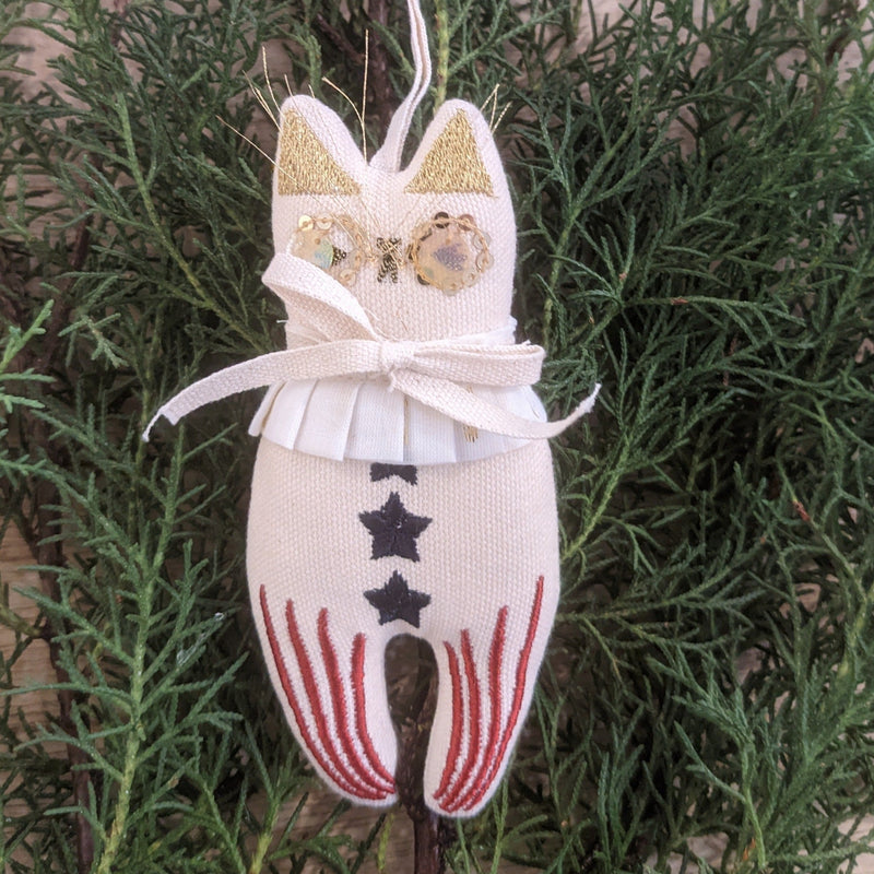 Skippy Cotton rocket cat elton john embroidered  ornament shop boston rocket man sowa  gift shop holiday decoration small business boutique