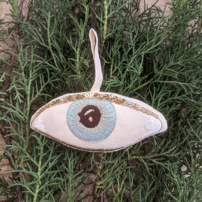Skippy Cotton Evil Eye embroidered lavender ornaments sowa boston small business gift shop holiday decorations boutique