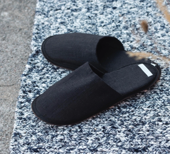 Fog Linen linen and luxe leather slippers 