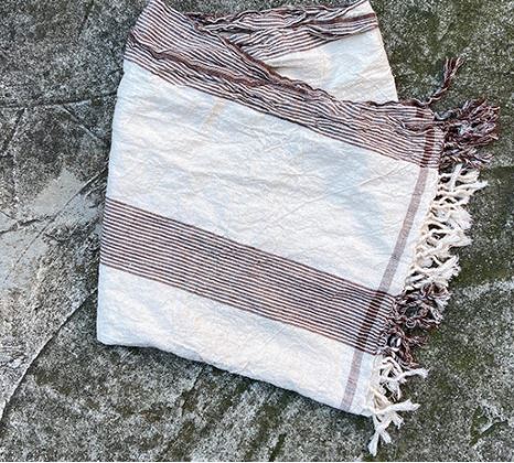 Natural and  Brown Striped Fringed Cotton Towel