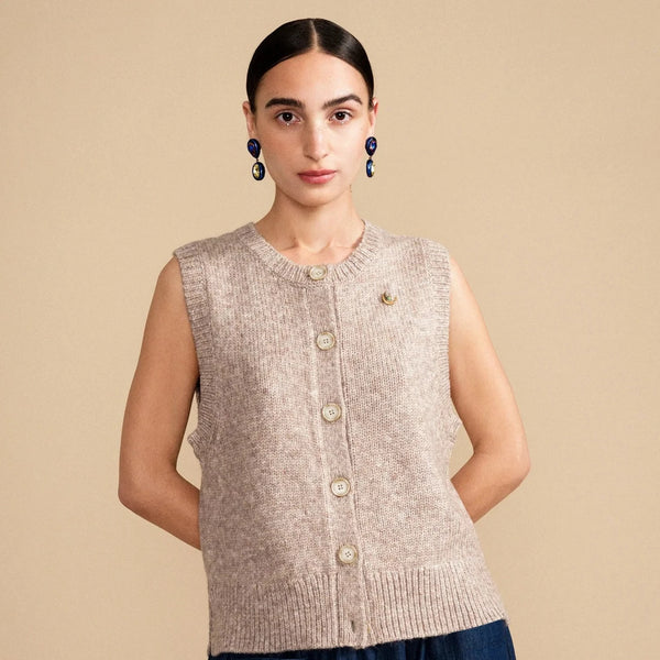 Kit Sleeveless Cardigan in Beige by Hansel from Basel. Shop Boston